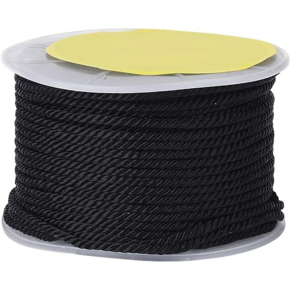 27 Yards 3MM Twisted Silk Rope Cord Soft Black Rope Satin Honer Cord Trim Twine Nylon Cord Thick Decorative Handfasting Rope Cording for Crafts Curtain Tieback Home Decor Graduation Black
