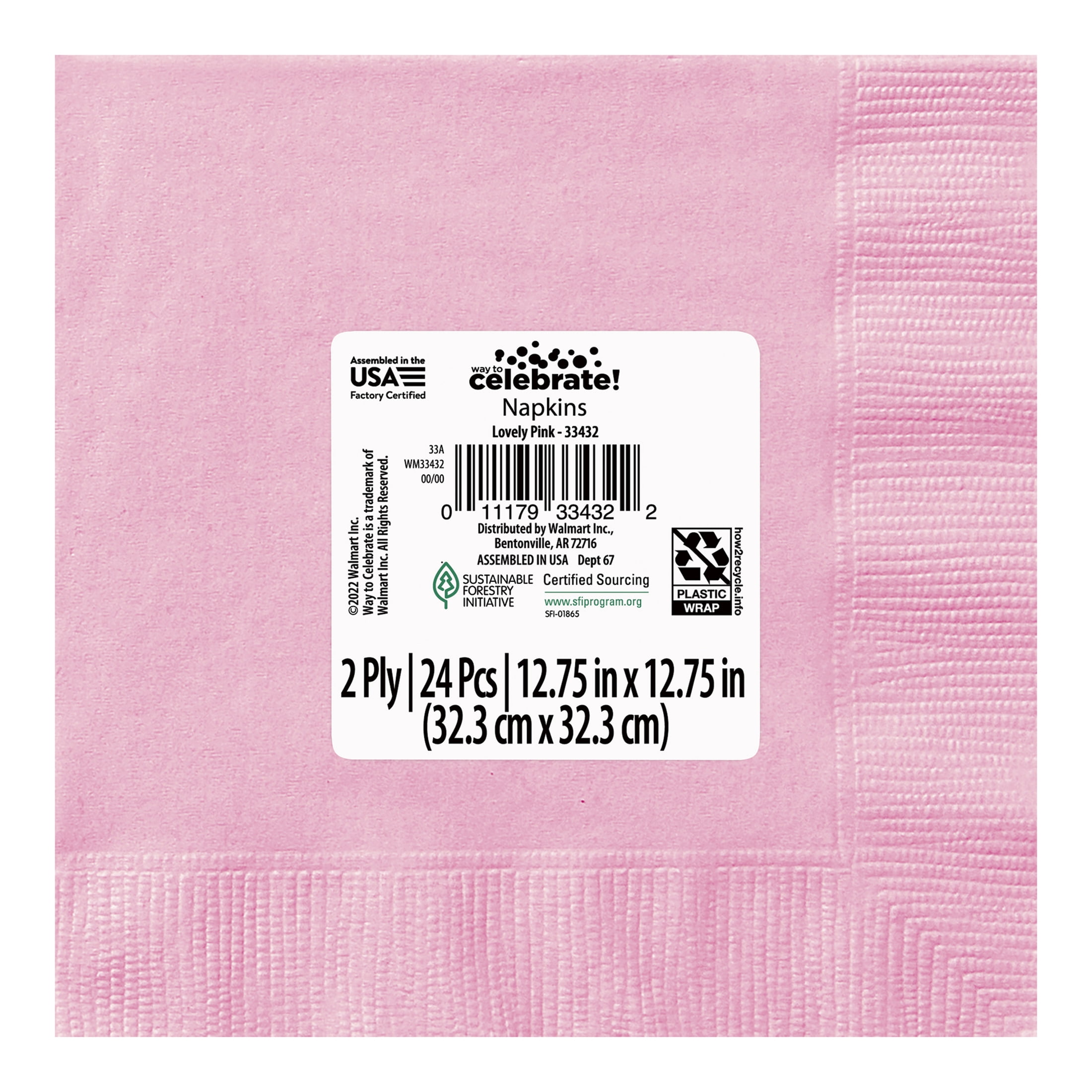 24CT 6.5IN x 6.5IN Light Pink Disposable Paper Napkins by Way To Celebrate