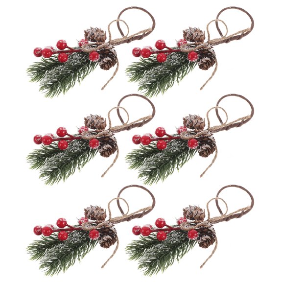 Hemoton 6pcs Christmas Napkin Rings With Cedar Red Fruit And Berry For Holiday Party Table Decoration Festive Dining Atmosphere