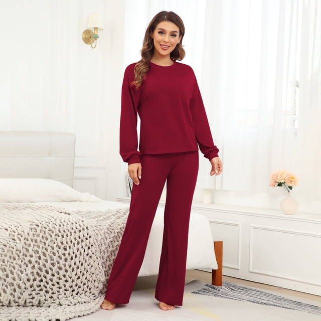 Tops Pantalones Ropa de dormir, Conjunto de pijama para mujer Pijama de pieza suave Ropa de dormir de manga larga Rendimiento impulsado