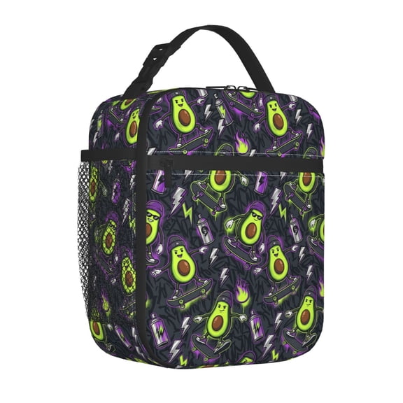 Avocado Lunch Box Novelty Pattern Reusable Thermal Tote Front Pocket Handheld Portable Work Office Picnic Daily Use Food Bag