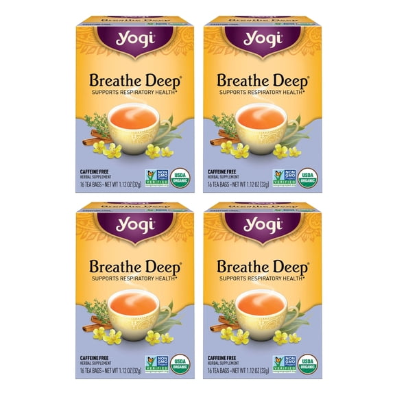 Yogi Tea Breathe Deep Tea - Organic Respiratory Tea - Supports Respiratory Health - Includes Licorice Root, Eucalyptus Leaf, Ginger Root & Cinnamon Bark - 16 Tea Bags per Pack (4 Packs)