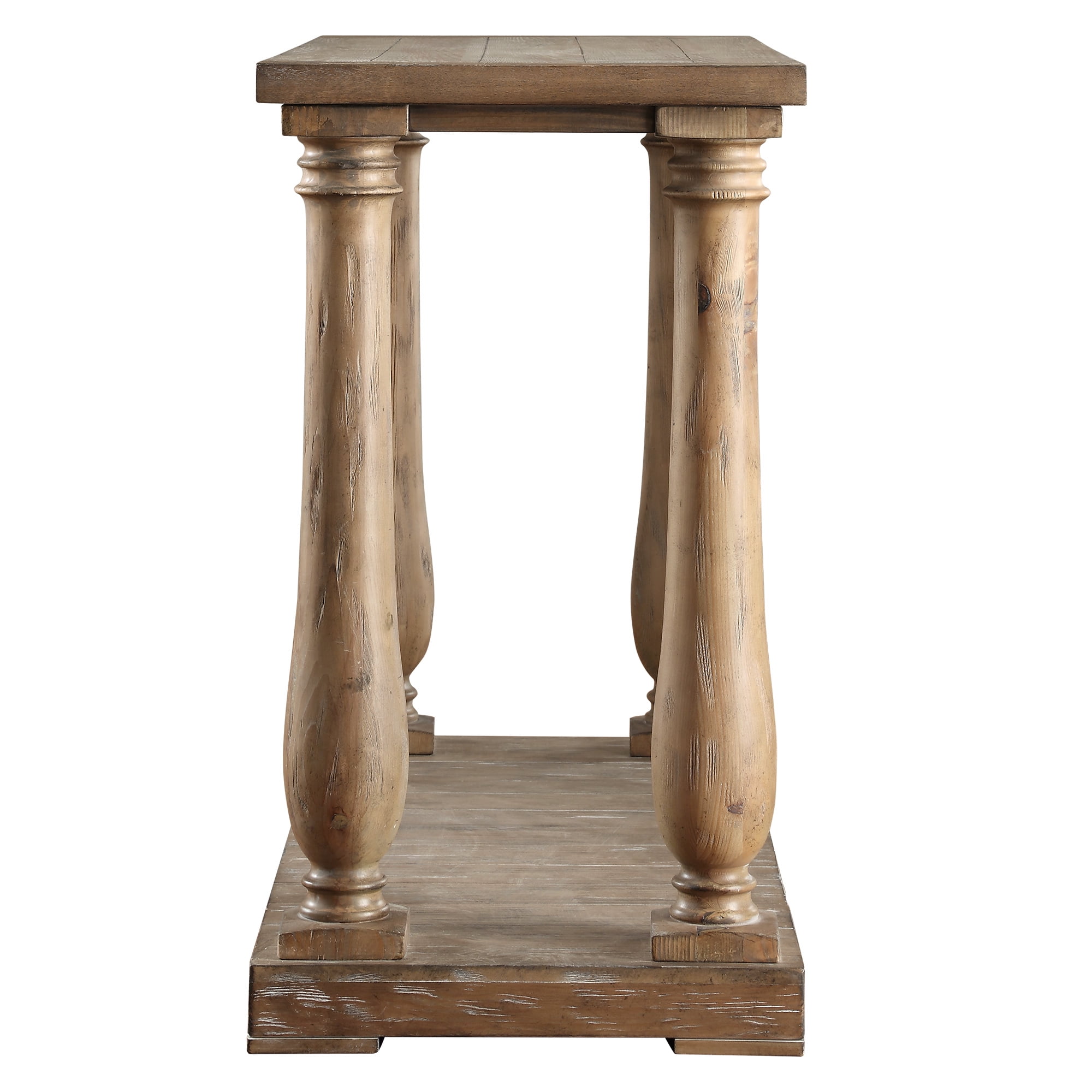 Weston Home Dunbar Pine Brown Sofa Table with Lower Storage Shelf and Pedestal Design