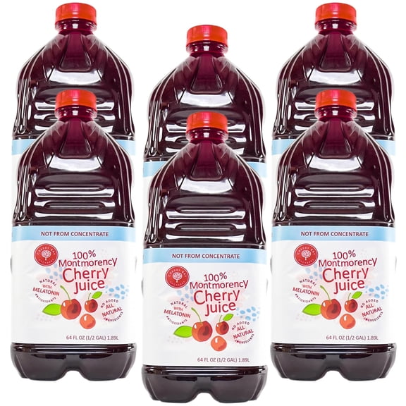 Cherry Bay Orchards Tart Cherry Juice (6 Pack 64 oz Bottle, 384 oz Total) - 100% Natural Cherry Juice Not From Concentrate - No Added Sugar