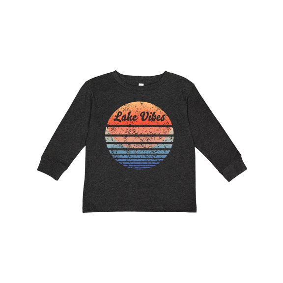 Inktastic Lake Vibes Distressed Retro Sunset Boys or Girls Long Sleeve Toddler T-Shirt