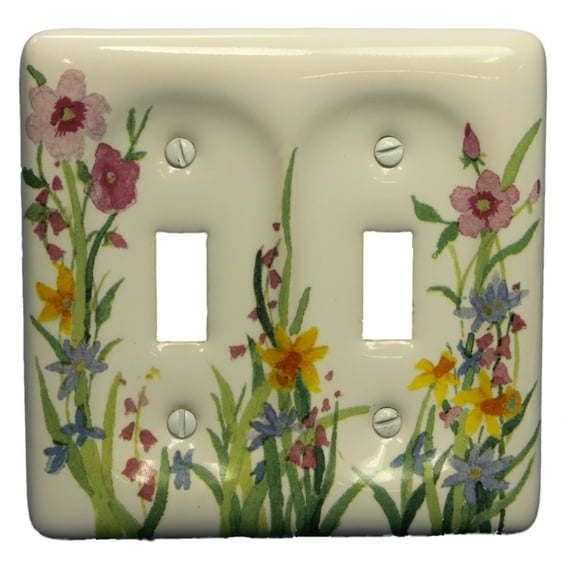 Leviton Wildflower Pattern Porcelain 2-Gang Wallplate Toggle Switch Cover 89509-WFL