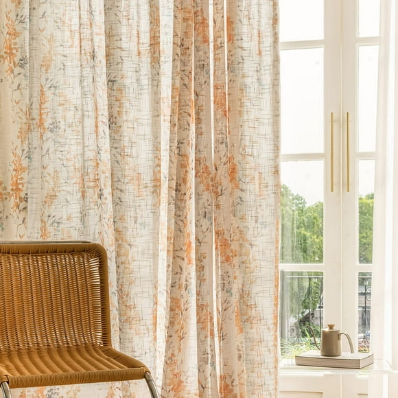 Cortinas SUOUO con estampado floral naranja quemado semitransparentes, 135 x 213 cm, 2 paneles