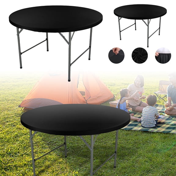 Round Fitted Tablecloth 60 Inch Stretch Polyester Table Cover Washable Elastic Table Topper for Indoor Outdoor Dining Picnic Patio Party Decor