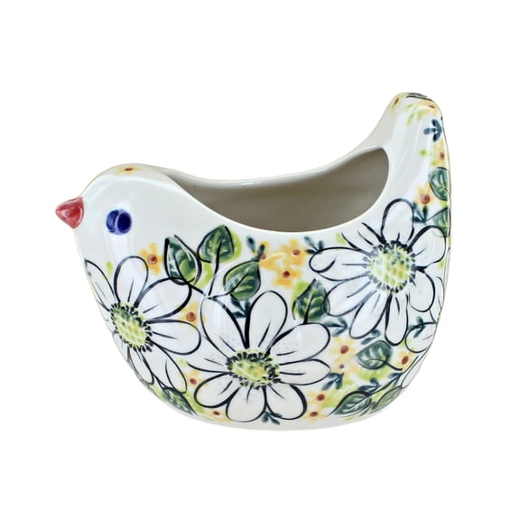 Blue Rose Polish Pottery Dizzy Daisy Bird Basket