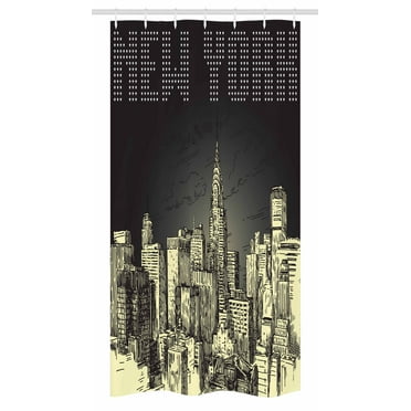 New York Stall Shower Curtain, Grunge Pop Art Style Retro NYC Sky with Iconic Empire States Building City Print, Fabric Bathroom Set with Hooks, 36W X 72L Inches Long, Grey Yellow, by Ambesonne