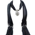 thumbnail image 3 of AWZXDE Women Scarf - Elegant Gemstone Warm Winter Neckwear for Women Tassel Heart Design Cozy Accessory for Cold Weather Black, 3 of 3