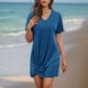 thumbnail image 1 of Traje de baño de bikini informal de color liso con escote en V y manga corta con trenzado lateral para mujer, camisa de playa de poliéster para mujer, 1 of 7
