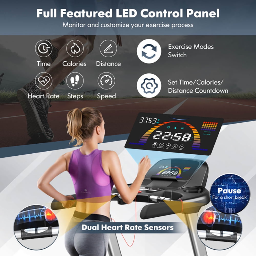 Topcobe 4.75 HP Folding Treadmill with Auto Incline and 20 Preset Programs, Smart Digital Folding Treadmill, Electric Foldable Exercise Fitness Machine, Black