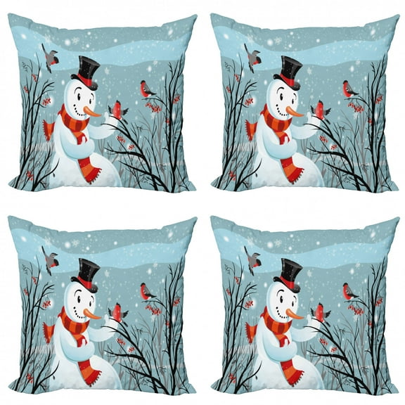 Ambesonne Christmas Throw Pillow Cover 4 Pack, Snowy Winter Tree, 20", Almond Green Orange