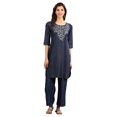 thumbnail image 2 of Round Neck Yarn-dyed Kurta - Dark Blue-XX Large, 2 of 6