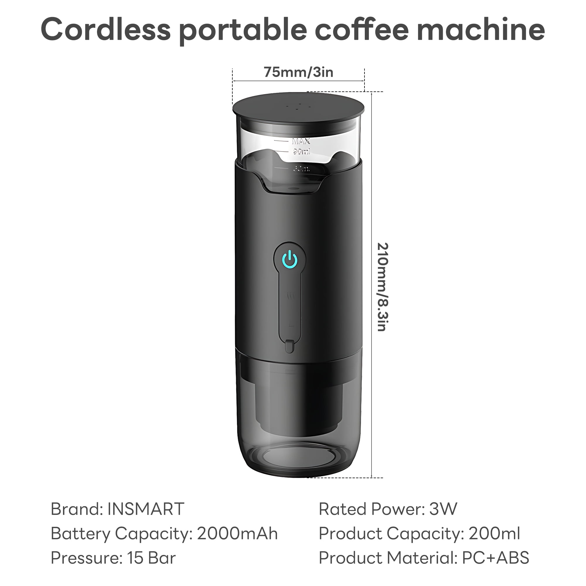 INSMART Portable Espresso Maker,Espresso Machine with 2000mAh Battery,Self-Heating Mini Coffee Machine for Camping Travel Office Home,15Bar,Ideal for Car, Office,Capsule Dual-Use
