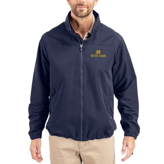 Men's Cutter & Buck Navy Notre Dame Fighting Irish Charter Eco Recycled Full-Zip Jacket