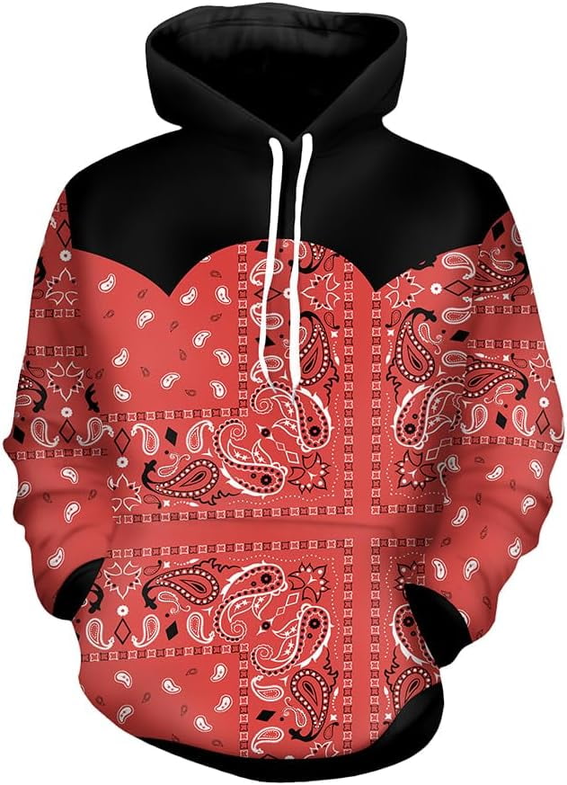 Black Bandana Hoodie for Men Women Black Bandanas Print Clothing