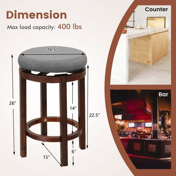 Costway Set of 2 Upholstered Swivel Round Bar Stools 26