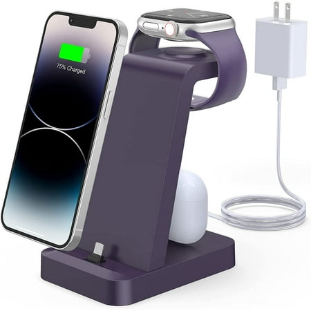Wireless Charger for iPhone - ETEPEHI 3 in 1 Charging Station for iPhone 14/13/12/11/Pro/Max/XS/XR/X/8/7/6/5/Plus, iWatch Charger for AirPods 1/2/3/Pro/Pro2 (Purple)