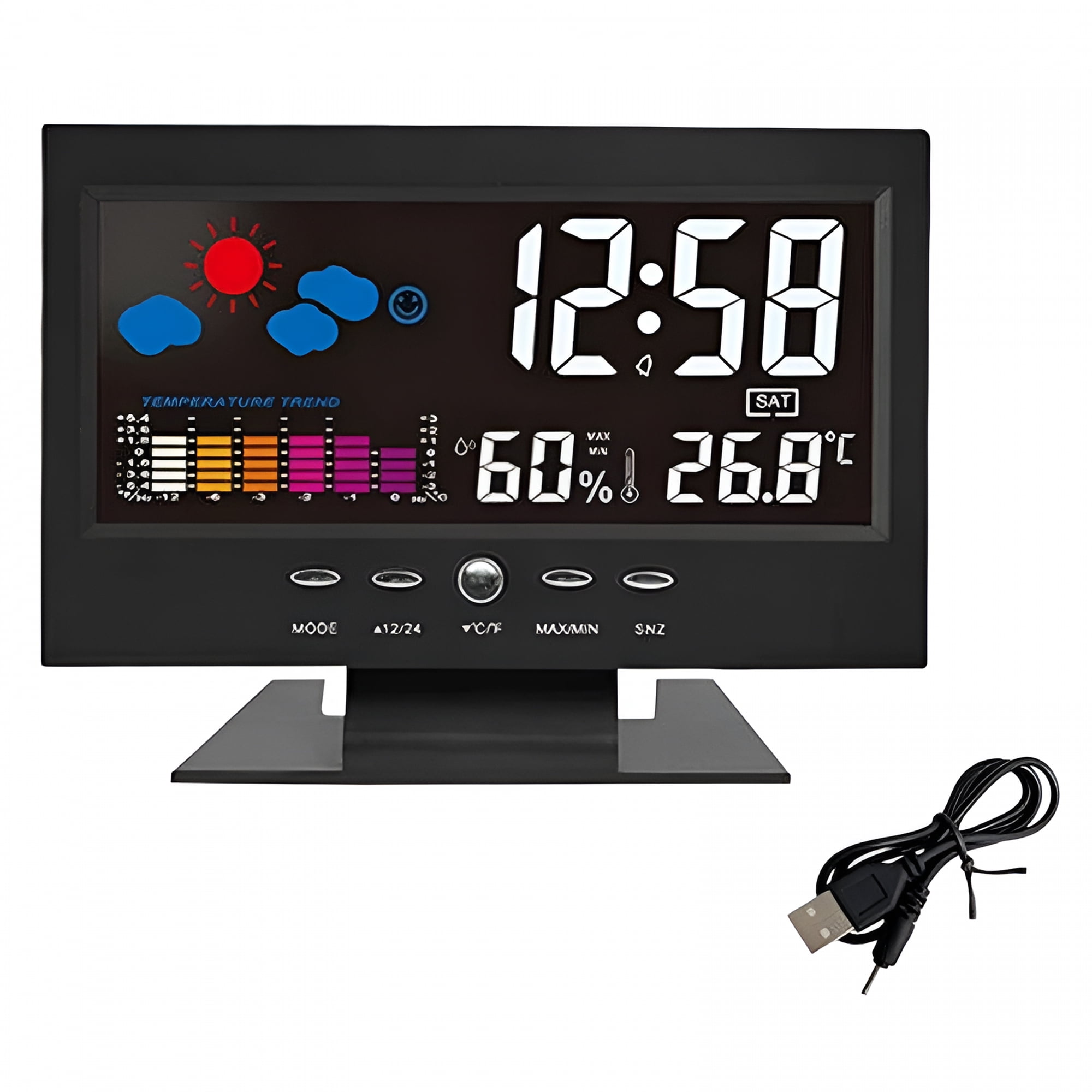 DESIGNICE Digital Atomic Alarm Clocks for Bedrooms with Battery Backup,Hd Color Display Lock with Backlight,Indoor Temperature and Humidity,Moon Phases,Time,and Calendar