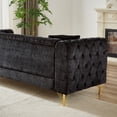 thumbnail image 4 of 5-Seat Classic Chesterfield Chenille Sofa Set with Copper Nail Decoration Armrest , Buttons Tufted Upholstered Couch with Golden Metal Legs & Pillows for Living Room, Black, 4 of 9