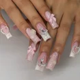 thumbnail image 6 of 24Pcs Pink Bow Design False Nails Long Ballet Press on Nails with Pearl Wearable Coffin Fake Nails French Square Finger Nail, 6 of 6
