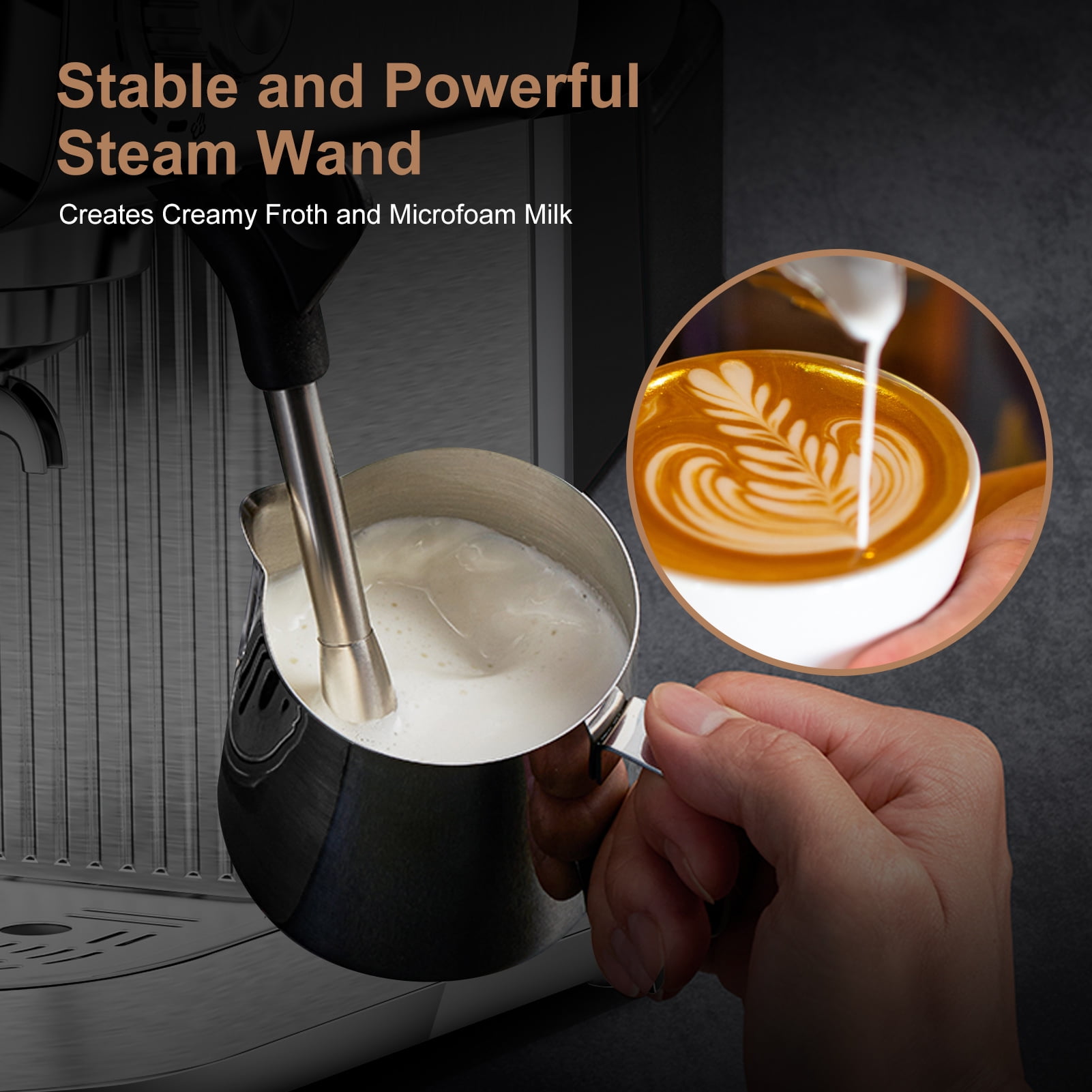 20 Bar Compact Espresso Machine with Milk Frother, Dual Shot Options, ESE Pod Compatibility, Temperature Display, Removable Water Tank for Cappuccino, Latte, & Macchiato at Home