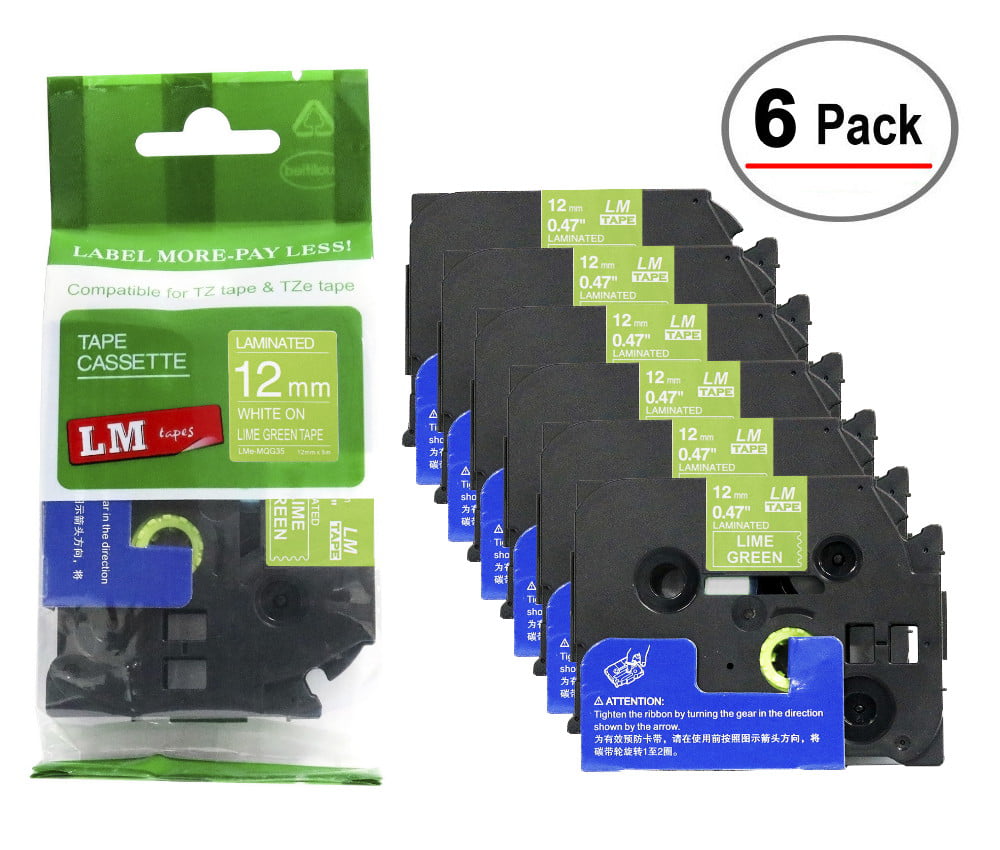 5 Pack TZe-MQG35 White on Lime Green Label Tape For Brother P-Touch PT-1880 1/2" 