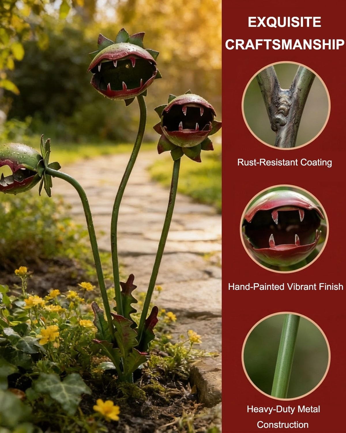 2026 Whimsical Metal Carnivorous Plant Garden Stake, Handmade 25inch Large Venus Flytrap Monster Plant Sculpture Yard Art Decor, Unique Quirky Gift for Lawn Patio Beds, Planters Decoration