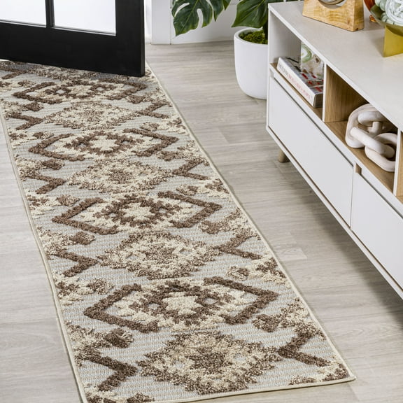 JONATHAN Y SOUTH BEACH 2 x 10 Runner Rug, Sumak Pile Neutral Diamond Kilim - Brown/Ivory, SBH107C-210