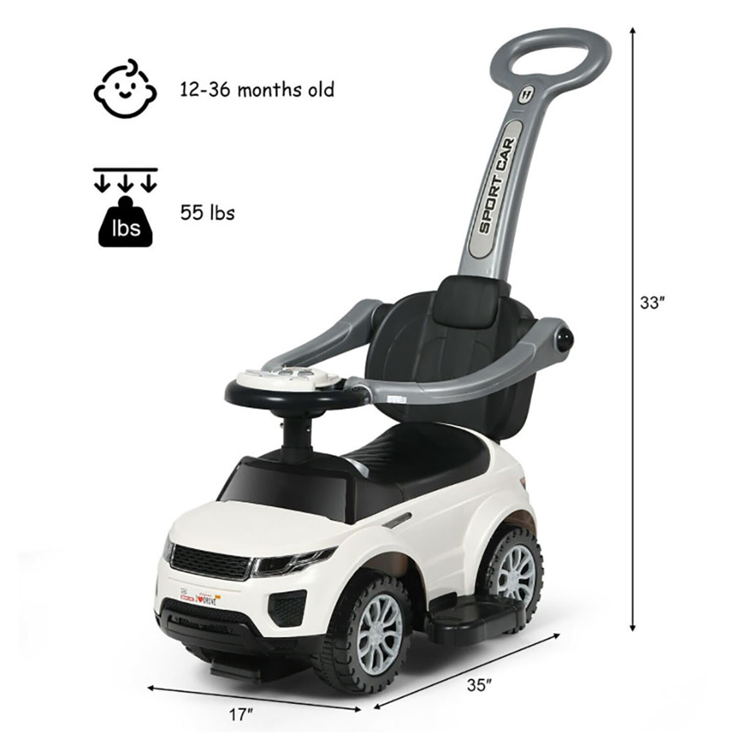 CIPACHO 3-in-1 Kids Push & Pedal Ride-On Stroller Car, White