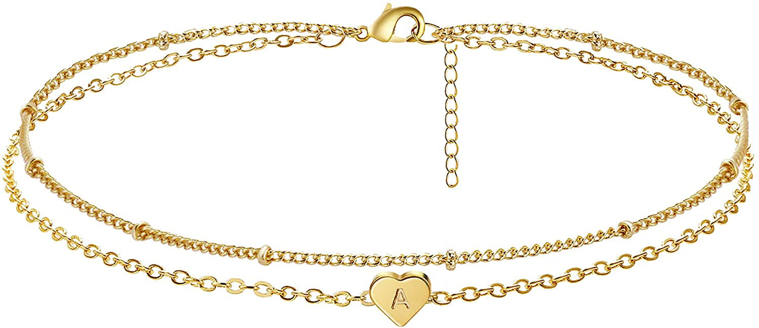 Kyerlyn Layered Heart Initial Bracelet 18K Gold Plated Dainty Beaded Satellite Adjustable Boy's Bracelet Fashion Jewelry Gift for Women Girls