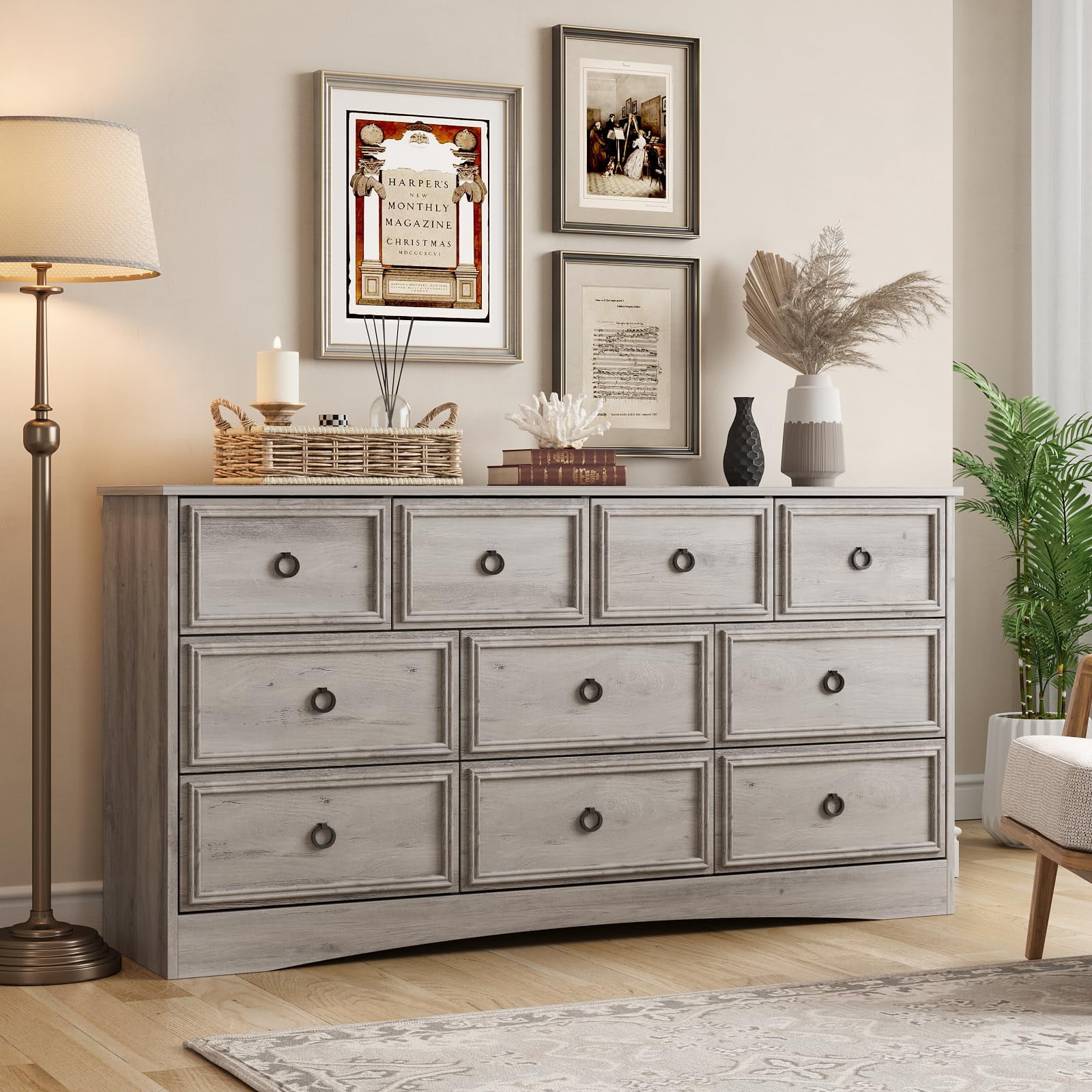 LGHM 10 Drawer Dresser for Bedroom, Dresser TV Stand, Chest of Drawers for Storage and Organization, Gray