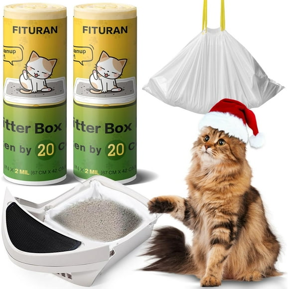 AIR-Cat Litter Box Liners Ultrathick 26 x 16 inch Heavy Duty Drawstring Bags 40 CountCompatible with Litter Robot 3/4Scratch-Resistant, Leak Proof, Cat litter Box Waste Bags for Pet Kitty