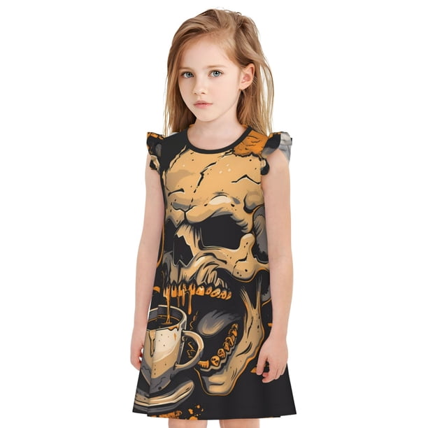Balery Grim Coffee Skull Camisón de princesa para niñas, pijama de algodón con mangas abullonadas, suave y bonito.-X-Large