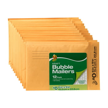 Duck Self-Sealing Kraft Bubble Mailer #0, 6" x 9", Solid Manila, 12 Pack