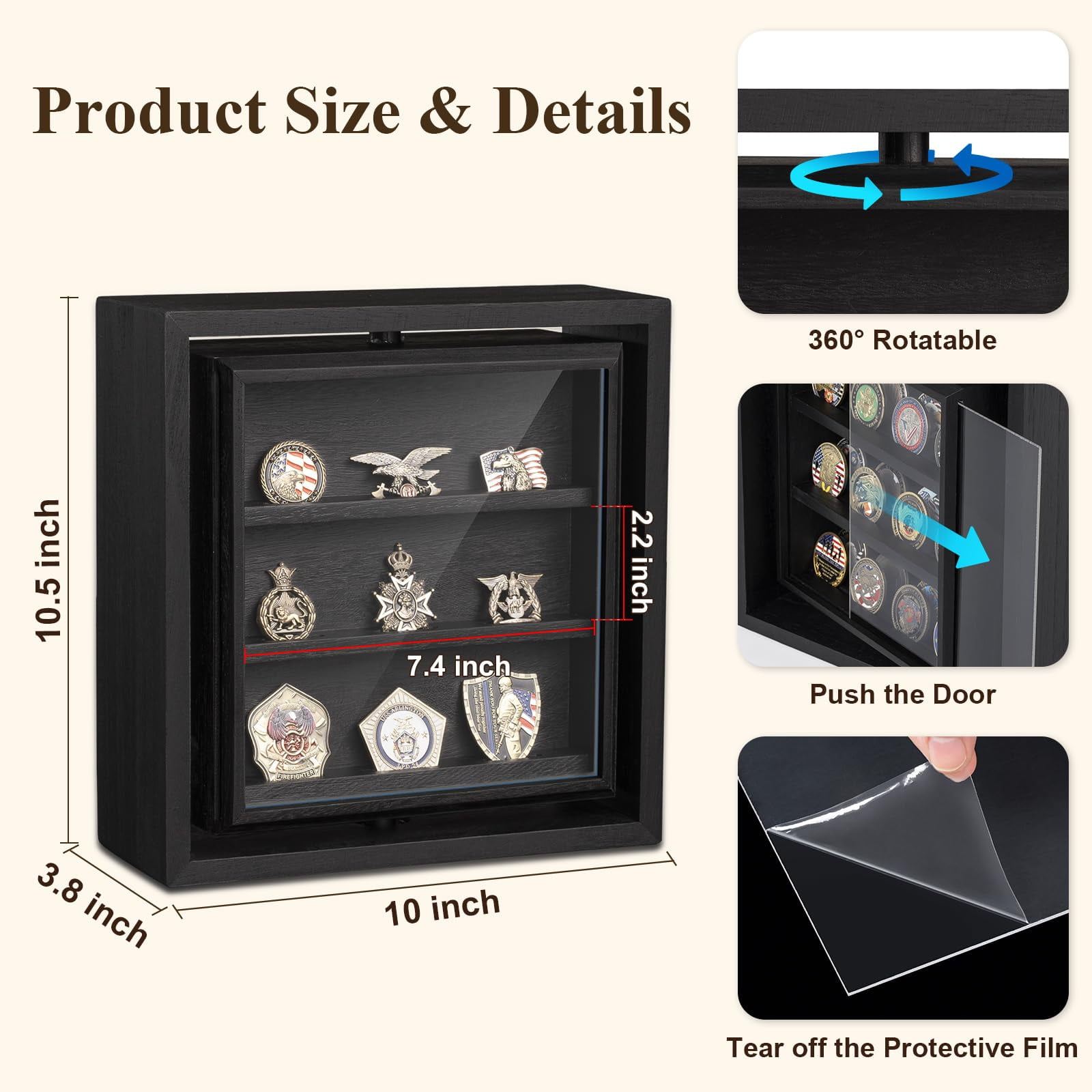 Sfugno Challenge Coin Display Wooden Double-Sided Rotatable Case