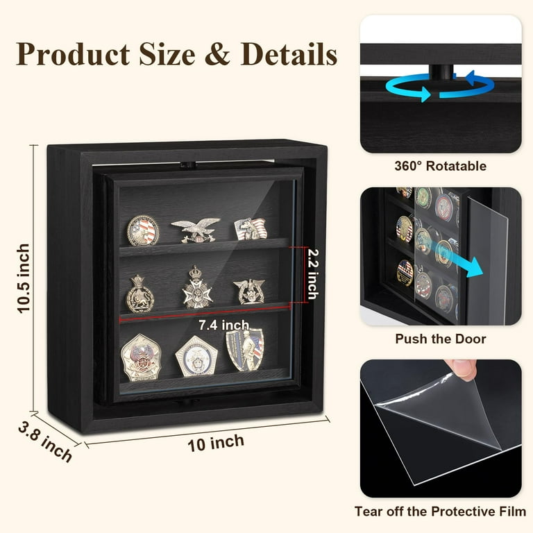 Sfugno Challenge Coin Display Wooden Double-Sided Rotatable Case