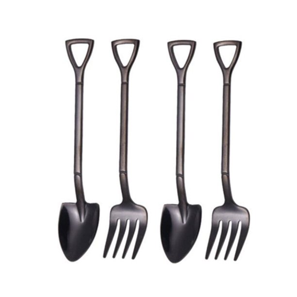 Cucharas de pala gruesa de acero inoxidable, de 4 piezas Juego de cubiertos, creativo, Mini té, café, helado, postre Fivean unisex