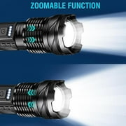 90000 Lumens Powerful Flashligh, Rechargeable Super Bright LED Flashlights with 8 Lighting Mode, Waterproof Zoomable Flashlights for Emergencies, Home, Camping, Hiking