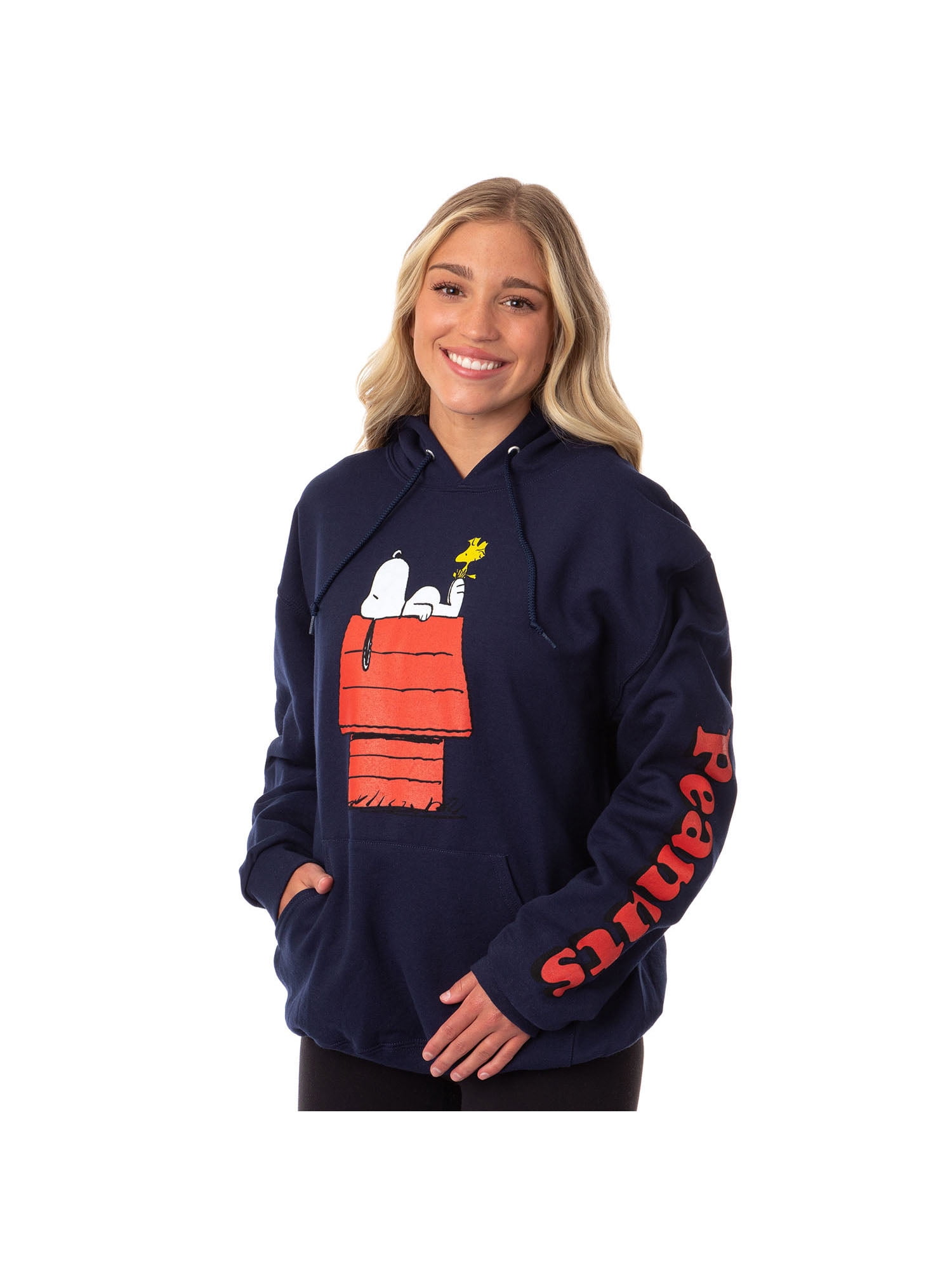 Peanuts Juniors' Snoopy And Woodstock Red Doghouse Hooded Sweatshirt Pullover Hoodie