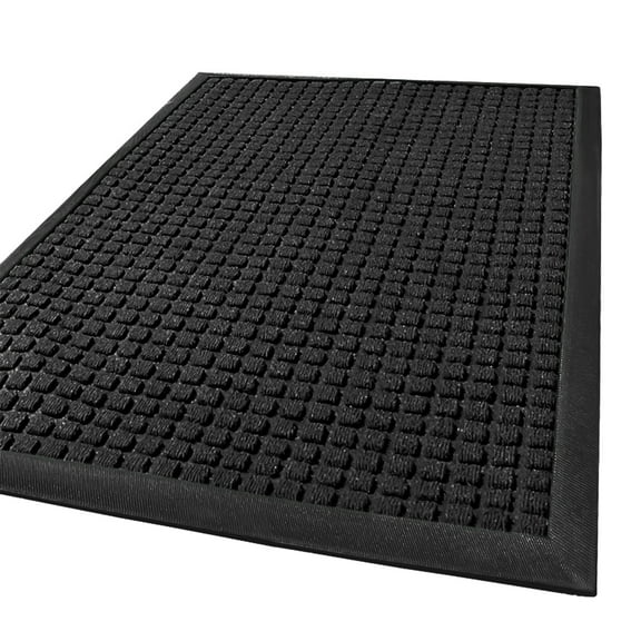 SLSRFD Dirt Trapper Door Mat, Indoor Outdoor Entrance Rug, Heavy Duty Low-Profile Doormat, Non-Slip Backing, Absorbs Mud Water for Home, Office, Porch-Black-24 x 36 in