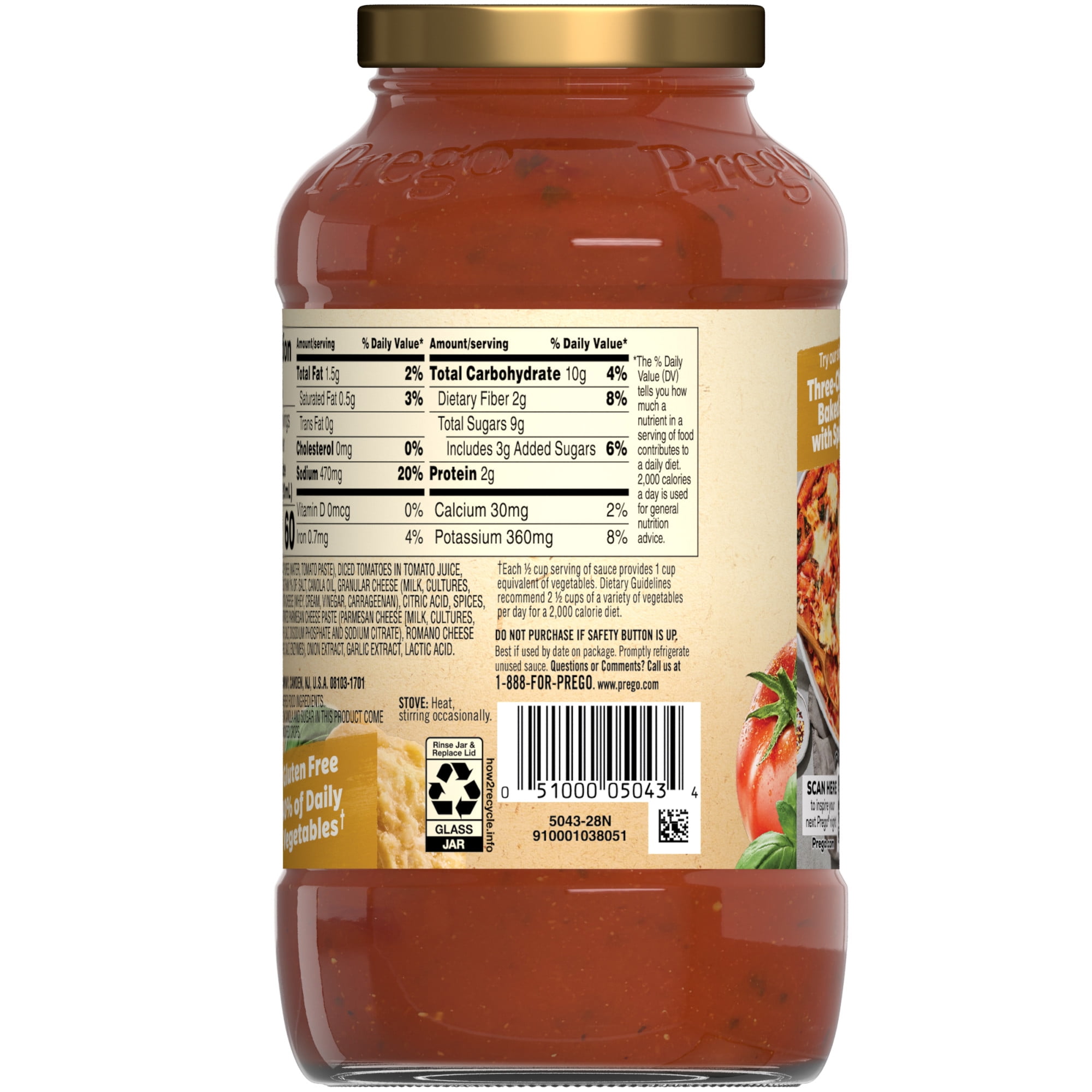 (6 pack) Prego Three Cheese Spaghetti Sauce, 24 oz Jar