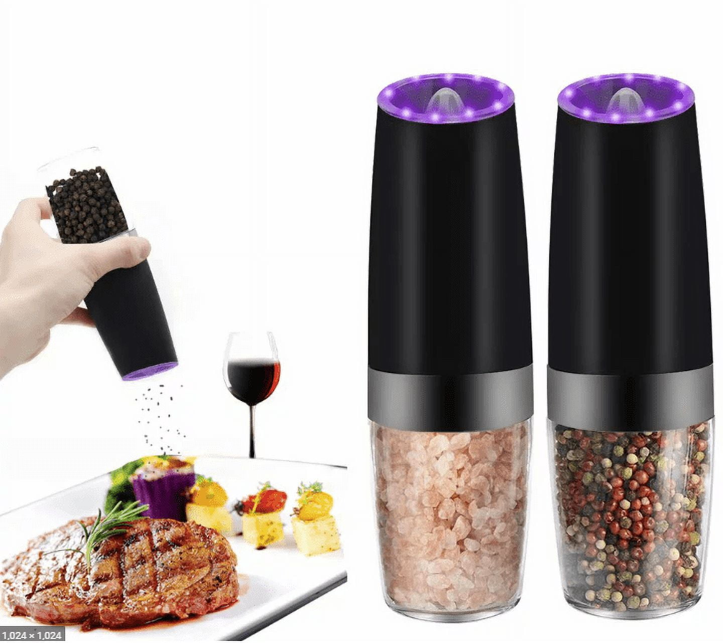 Electric Salt & Pepper Grinders - No TWISTING - Gifts for Him, Gifts for Home, Stocking Stuffer - 2 Pack Auto Grinder