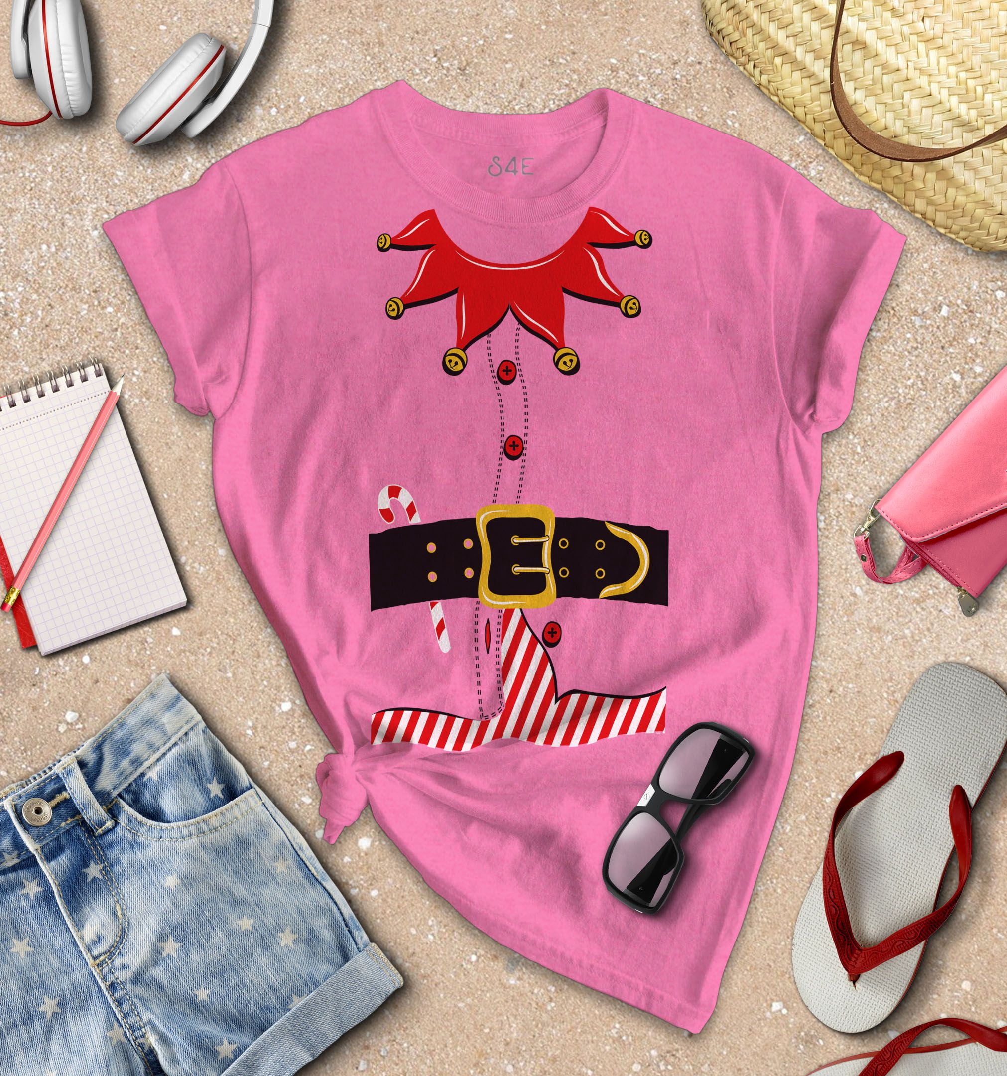 S4E Women's Elf Christmas Holiday Costume T-Shirt Small Azalea Pink