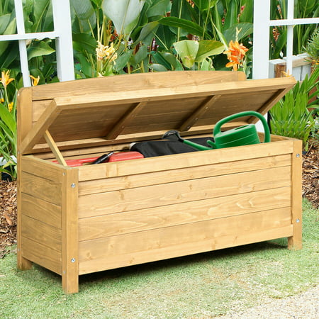 Gymax 16 5 Gallon Wood Storage Bench, Outdoor Wooden Bench Box Seat