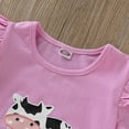 thumbnail image 5 of Toddler Baby Girl Outfits Set Short Sleeve Cow Top Shirts + Leopard Suspender Skirts Overall Dress Clothes, 5 of 7