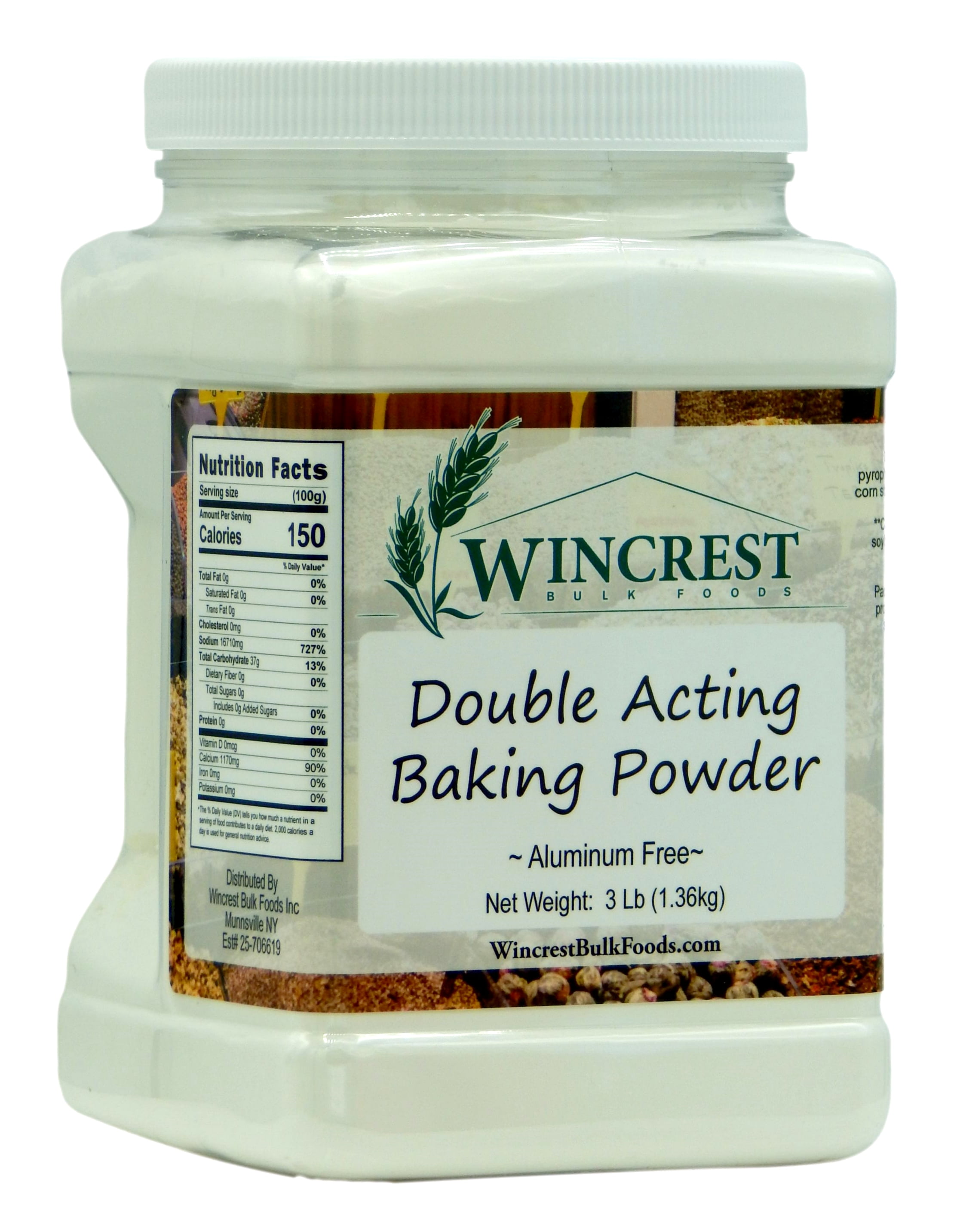Double Acting Baking Powder - Aluminum Free - 3 Lb Economy Size Tub