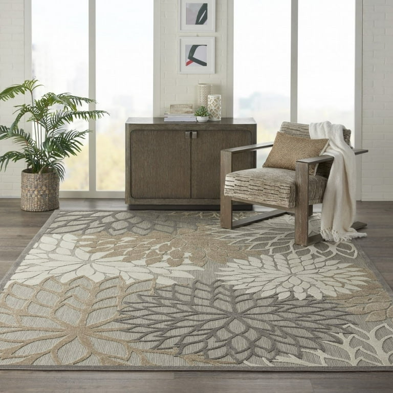 2' X 10' Gray And Ivory Floral Indoor Outdoor Area Rug 2' X 10' Gray And Ivory Floral Indoor Outdoor Area Rug